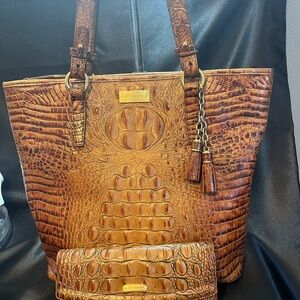 Brahmin Brown Croc-Embossed Tote and Wallet